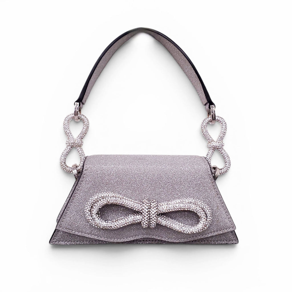 MACH & MACH SILVER SPARKLY BOW MINI BAG