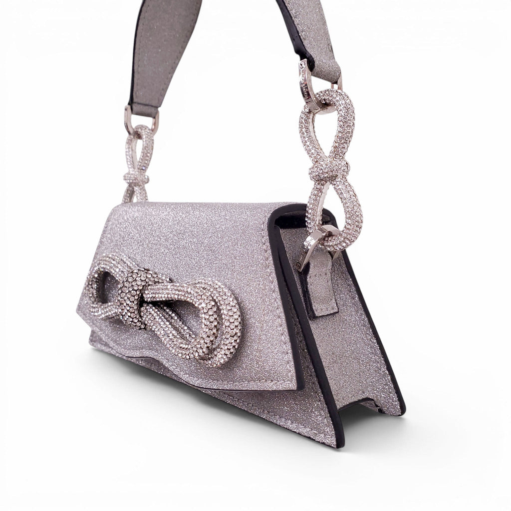 MACH & MACH SILVER SPARKLY BOW MINI BAG
