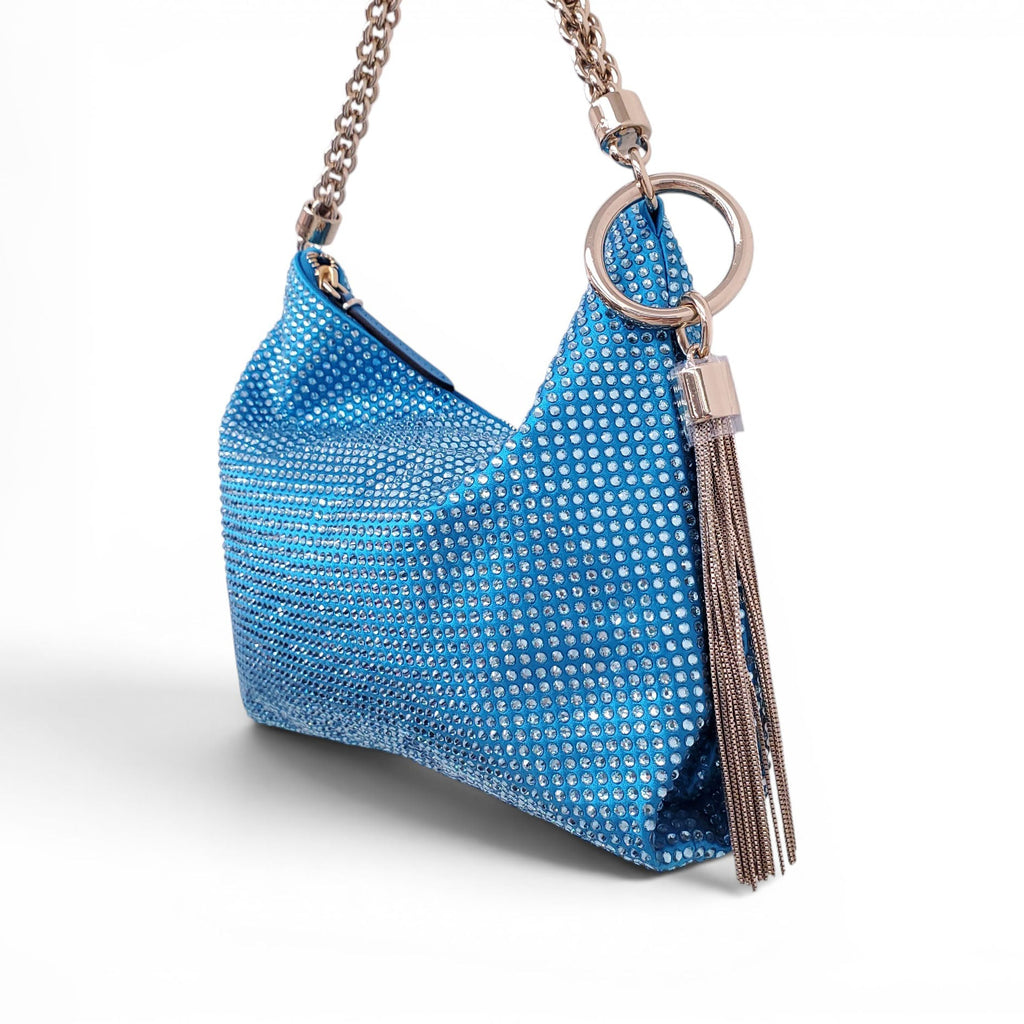 JIMMY CHOO BLUE 'CALLIE' CRYSTAL EMBELLISHED POUCH