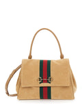 Gucci Women Horsebit Web Medium Top Handle T Web Suede Tropez/