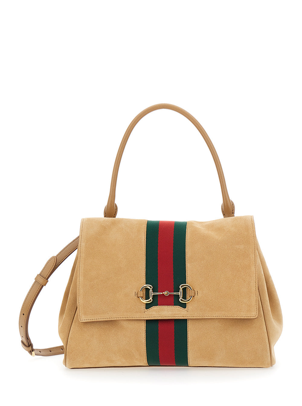Gucci Women Horsebit Web Medium Top Handle T Web Suede Tropez/