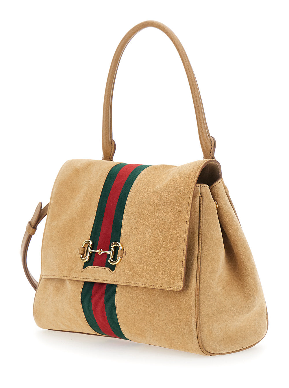 Gucci Women Horsebit Web Medium Top Handle T Web Suede Tropez/