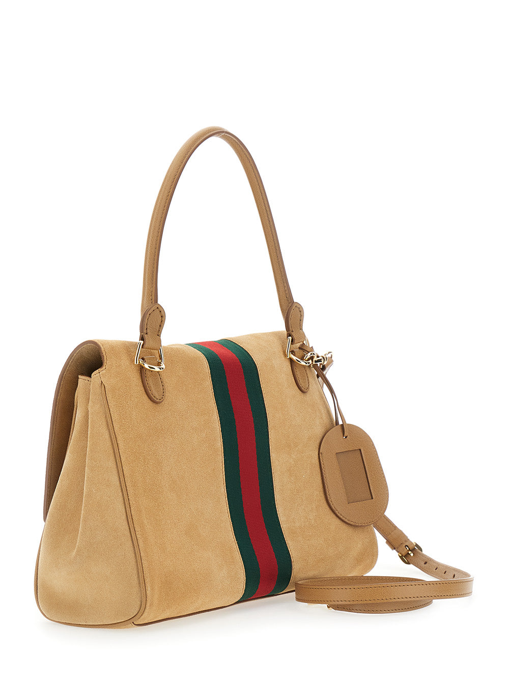Gucci Women Horsebit Web Medium Top Handle T Web Suede Tropez/
