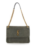 Saint Laurent Women 'Niki' Gray Shoulder Bag With Cassandre Plaque On The Front And Two Handles With Chain In Leather For Women