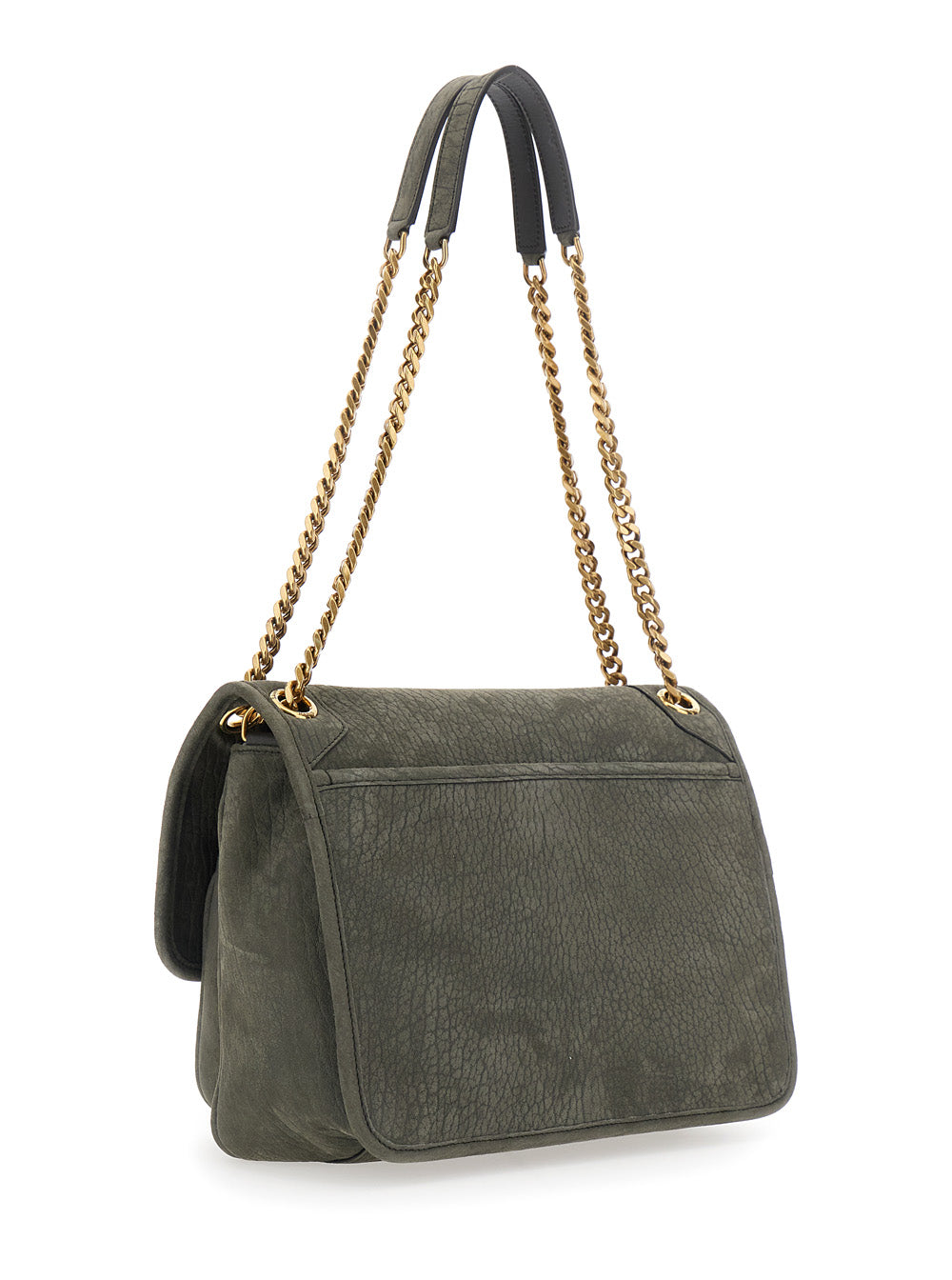 Saint Laurent Women 'Niki' Gray Shoulder Bag With Cassandre Plaque On The Front And Two Handles With Chain In Leather For Women