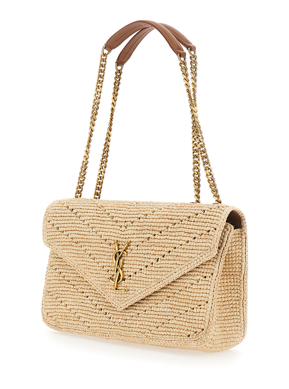 Saint Laurent Women 'Loulou' Beige Shoulder Bag With Cassandre Plaque On The Front In Raffia For Women