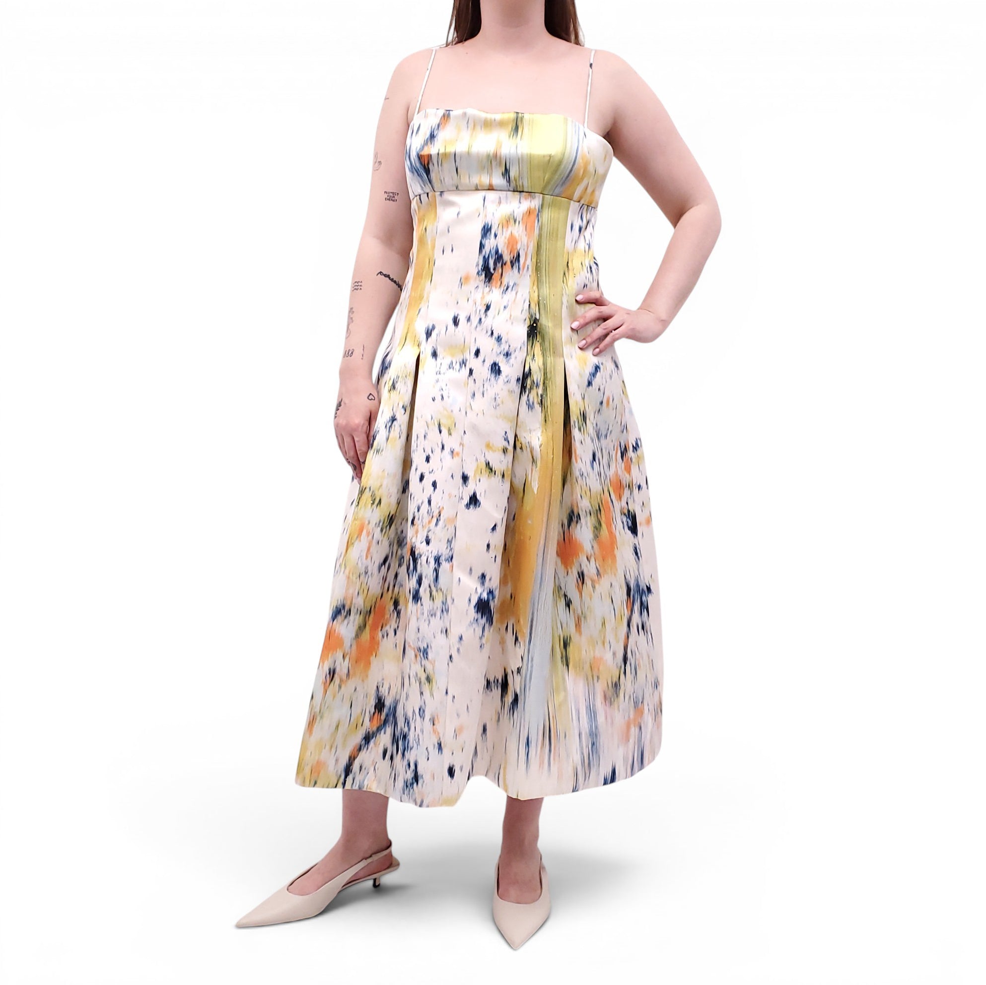 OSCAR DE LA RENTA ABSTRACT BRUSHSTROKE SILK LINED TANK DRESS - SIZE 10