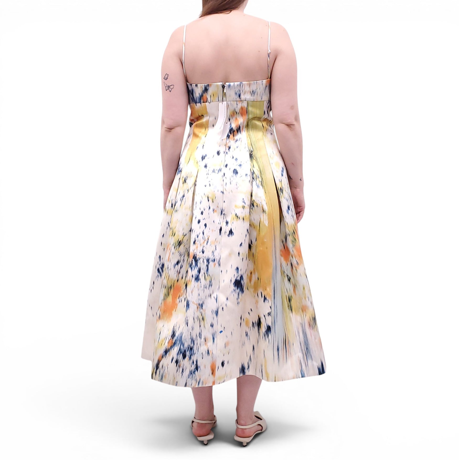 OSCAR DE LA RENTA ABSTRACT BRUSHSTROKE SILK LINED TANK DRESS - SIZE 10