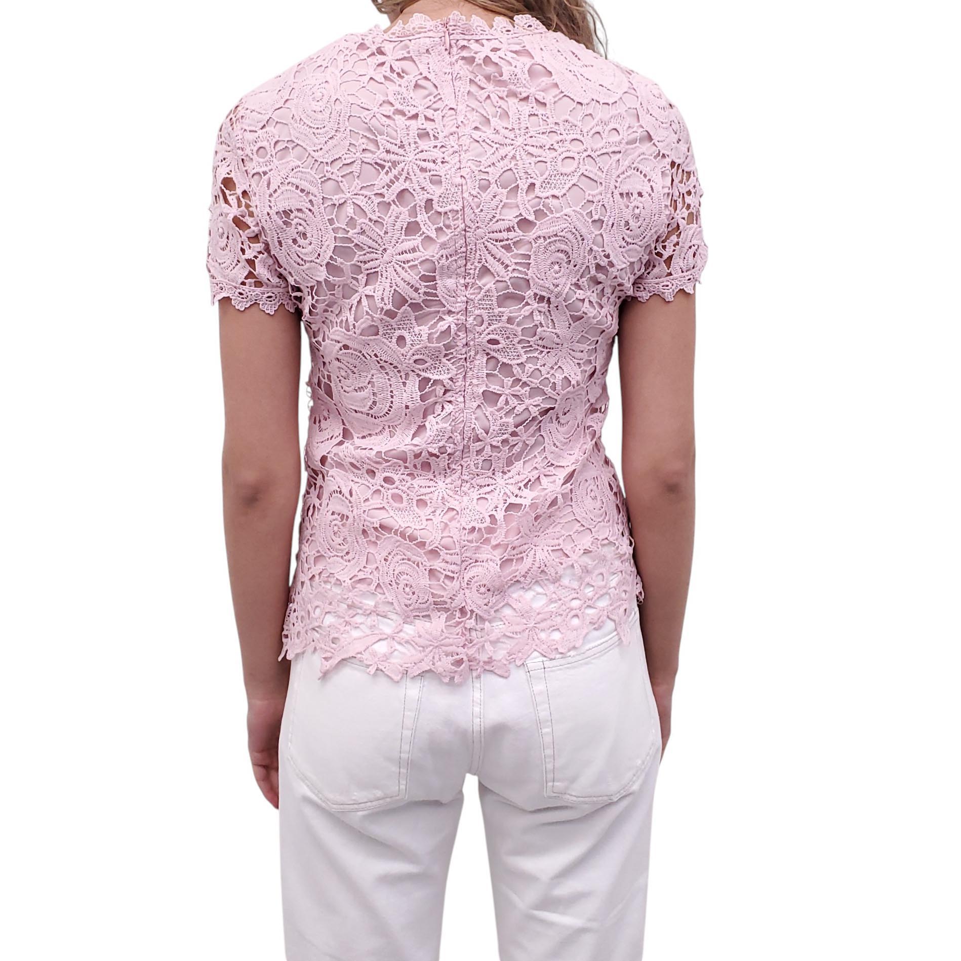 OSCAR DE LA RENTA BABY PINK EYELET SHORT SLEEVE BLOUSE - SIZE 0