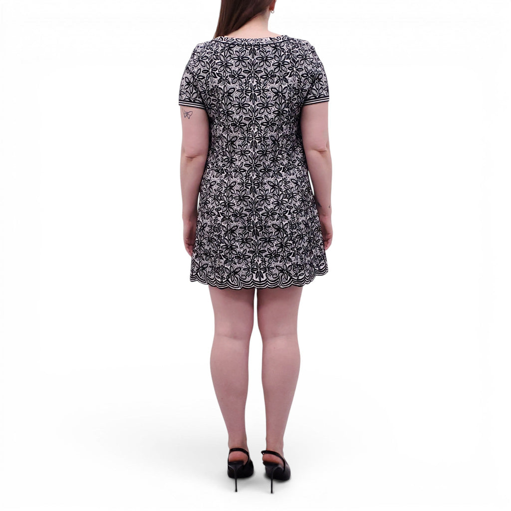 ALAÏA BLACK AND WHITE FLORAL PATTERNED DRESS - SIZE 42