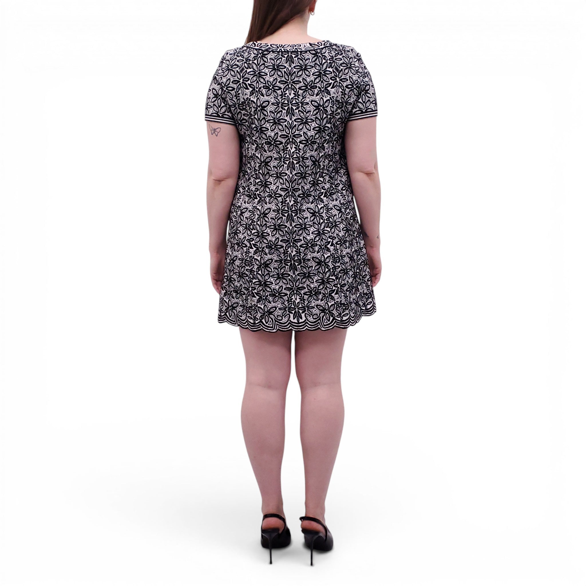 ALAÏA BLACK AND WHITE FLORAL PATTERNED DRESS - SIZE 42