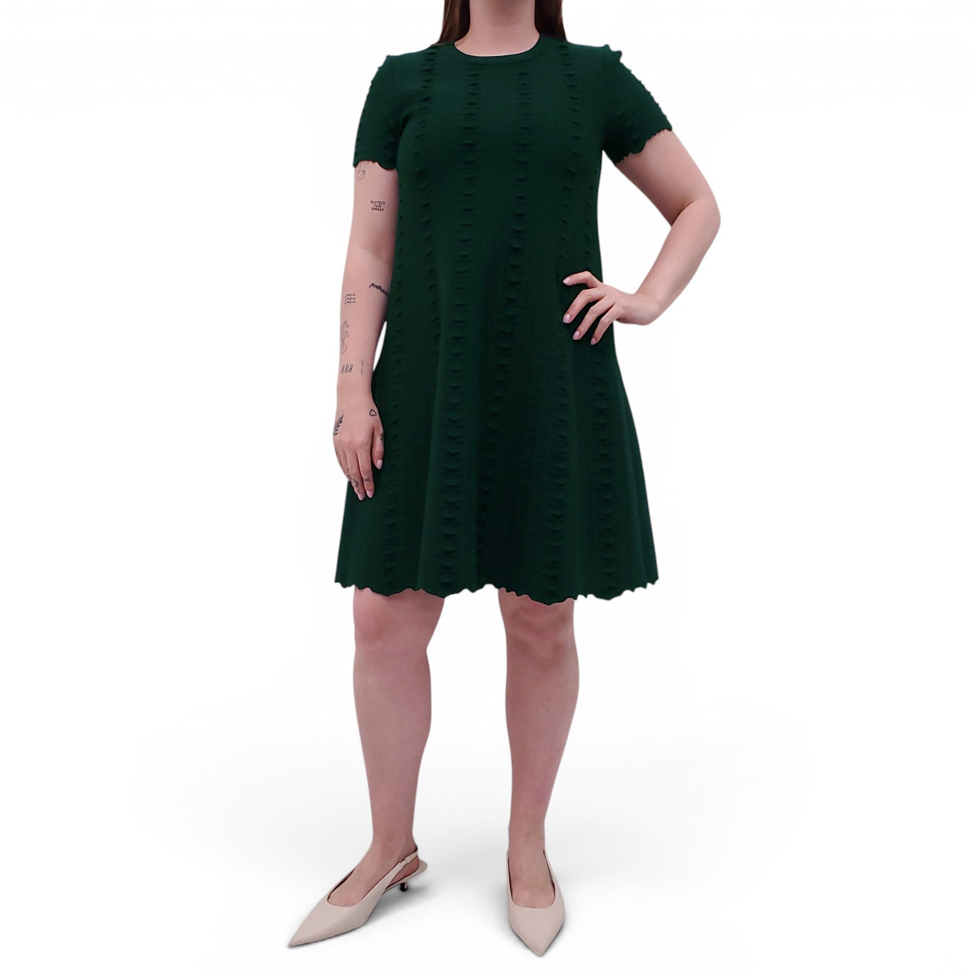 ALAÏA GREEN A-LINE DRESS - SIZE 40