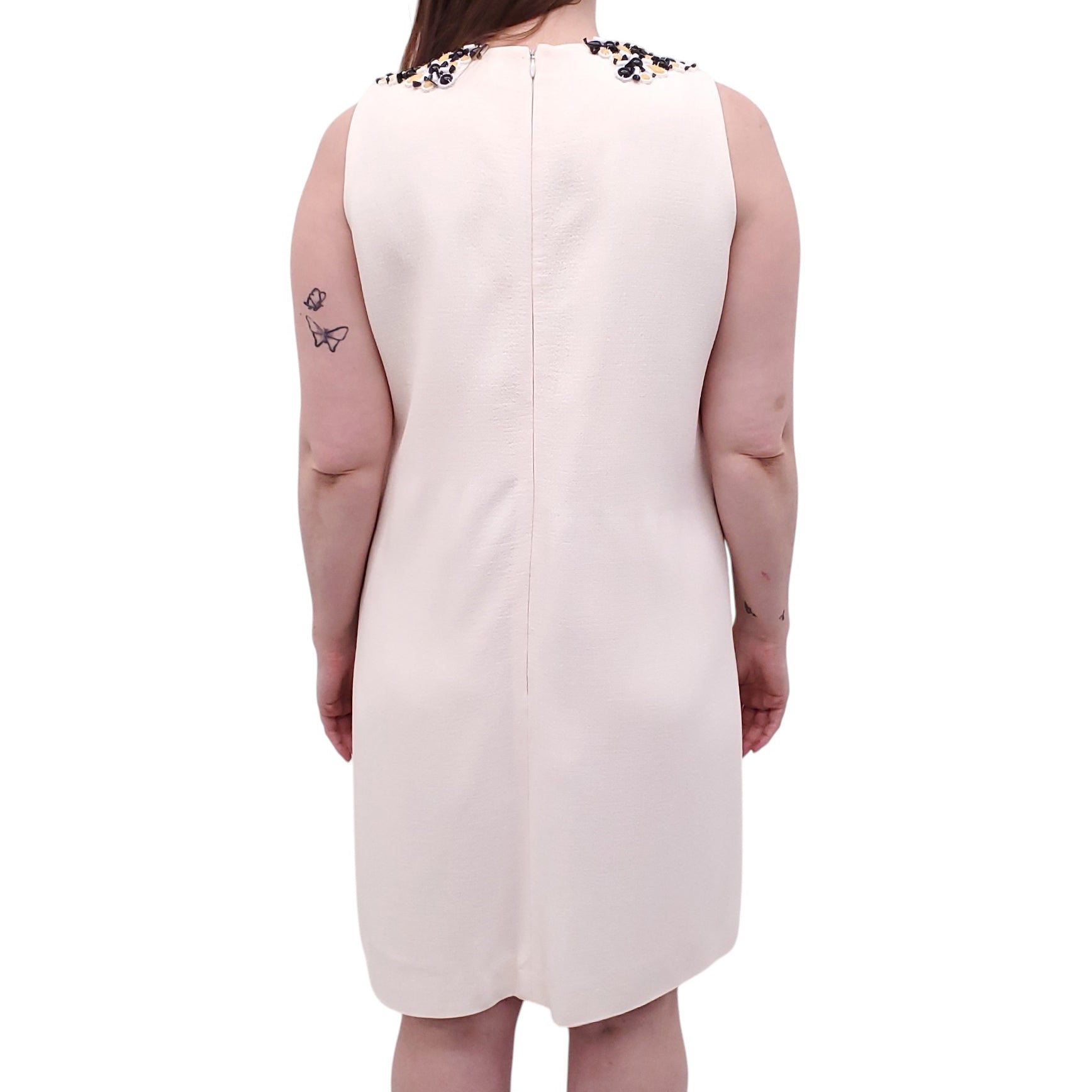 ANDREW GN CREAM DRESS WITH YELLOW AND BLACK BEADING - SIZE 42