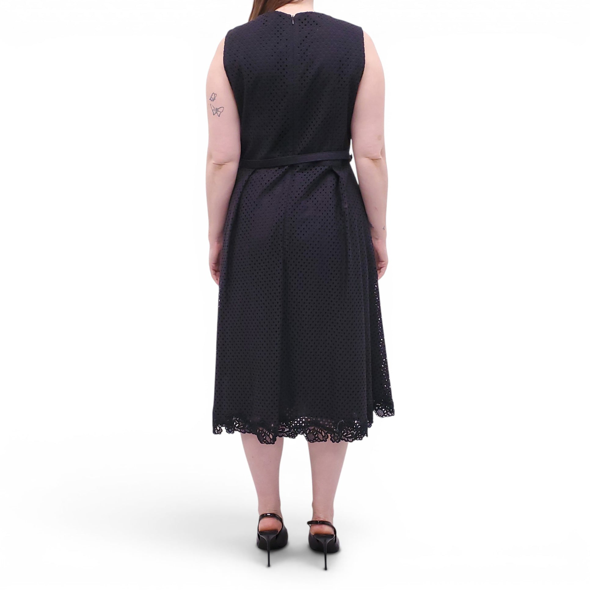 ERDEM BLACK EYELET DRESS WITH BELT DETAIL - SIZE 12