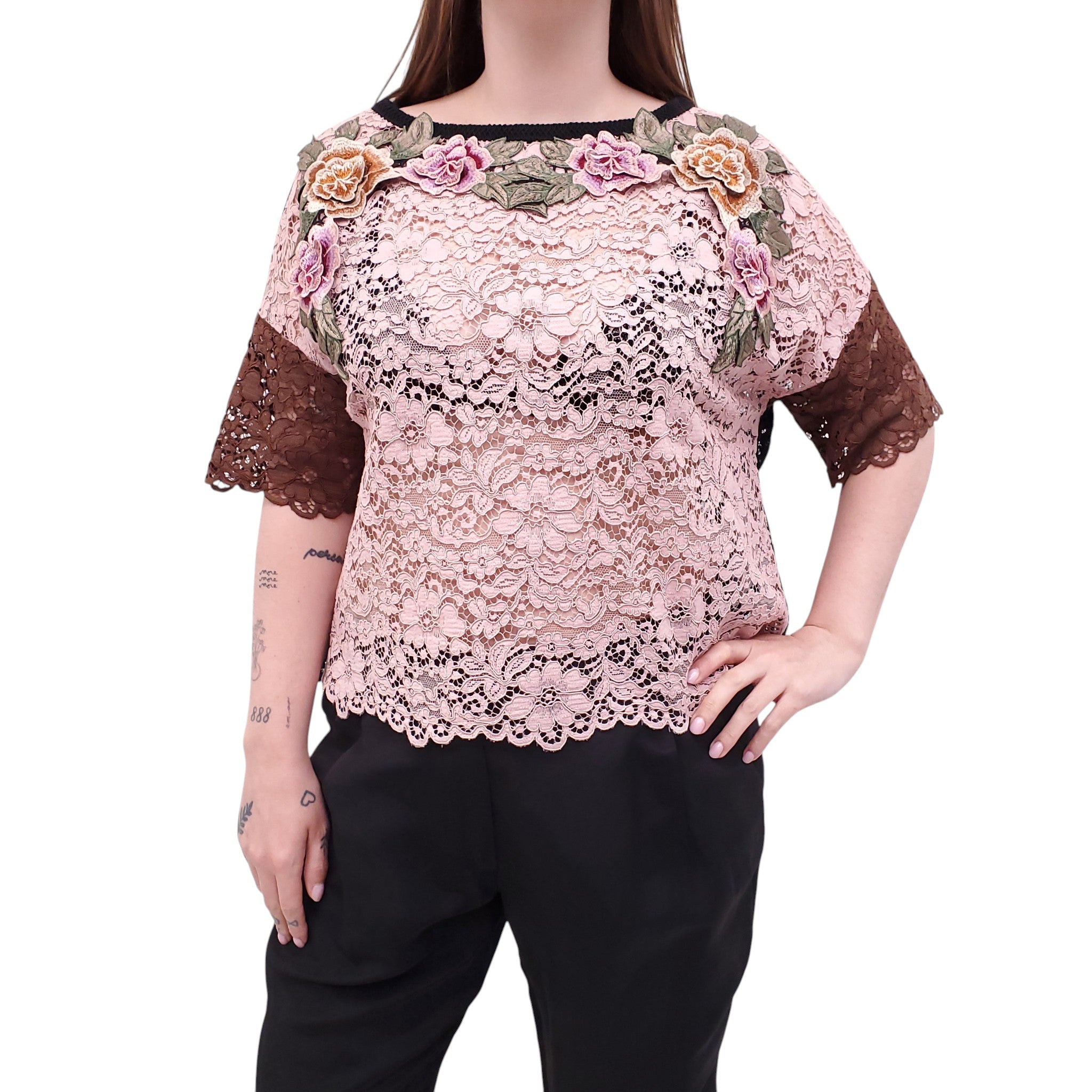 ANTONIO MARRAS LACE BLOUSE WITH FLORAL DETAIL - SIZE 42
