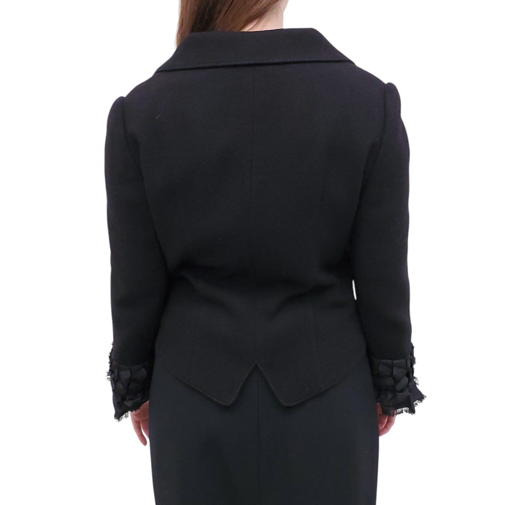 ANDREW GN BLACK JACKET WITH RUFFLE SLEEVE DETAIL - SIZE 44