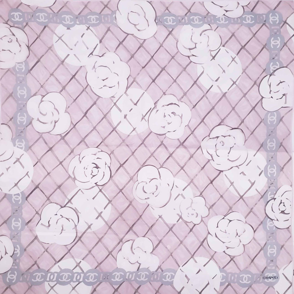 CHANEL PINK SHEER CAMÉLIA LOGO SCARF