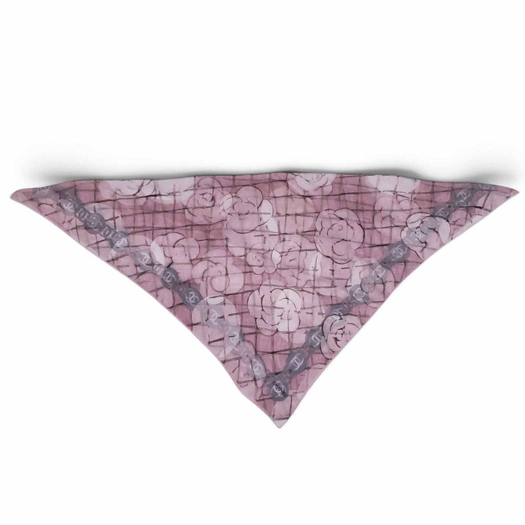 CHANEL PINK SHEER CAMÉLIA LOGO SCARF