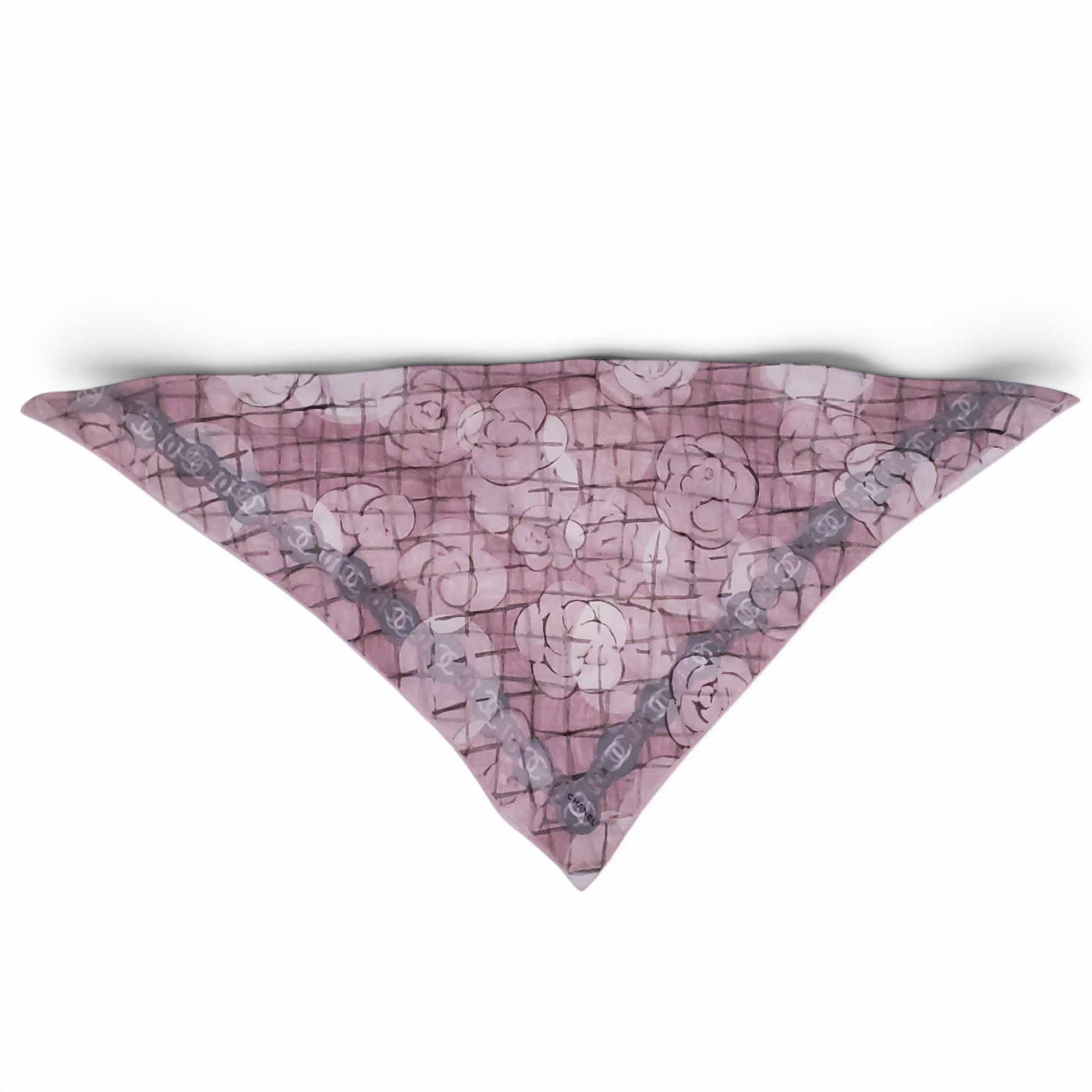 CHANEL PINK SHEER CAMÉLIA LOGO SCARF