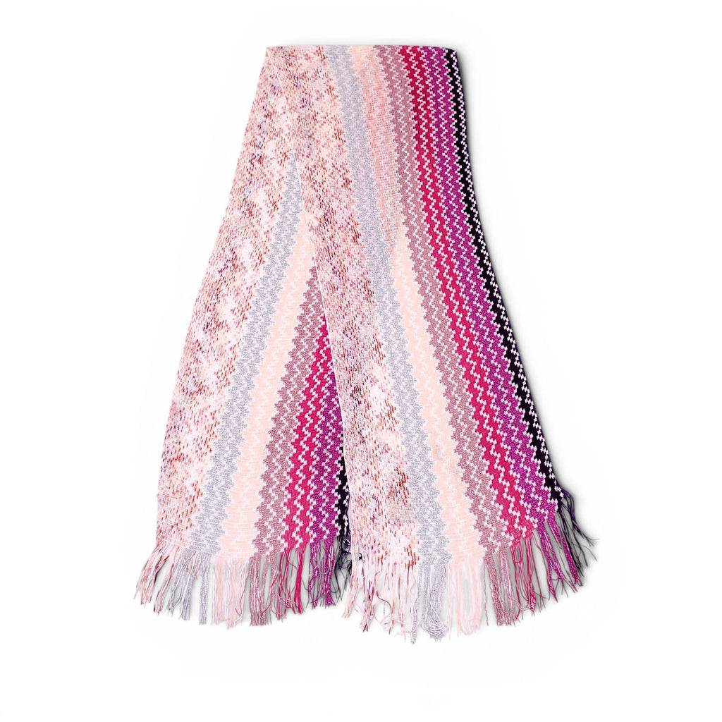 MISSONI METALLIC SILVER, PINK AND PURPLE CHEVRON FRINGE SCARF