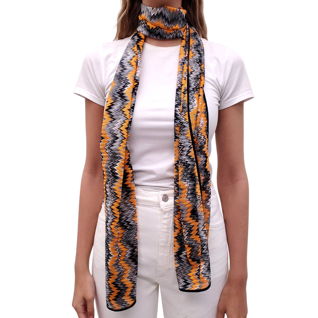 MISSONI BLACK AND ORANGE CHEVRON KNIT SCARF