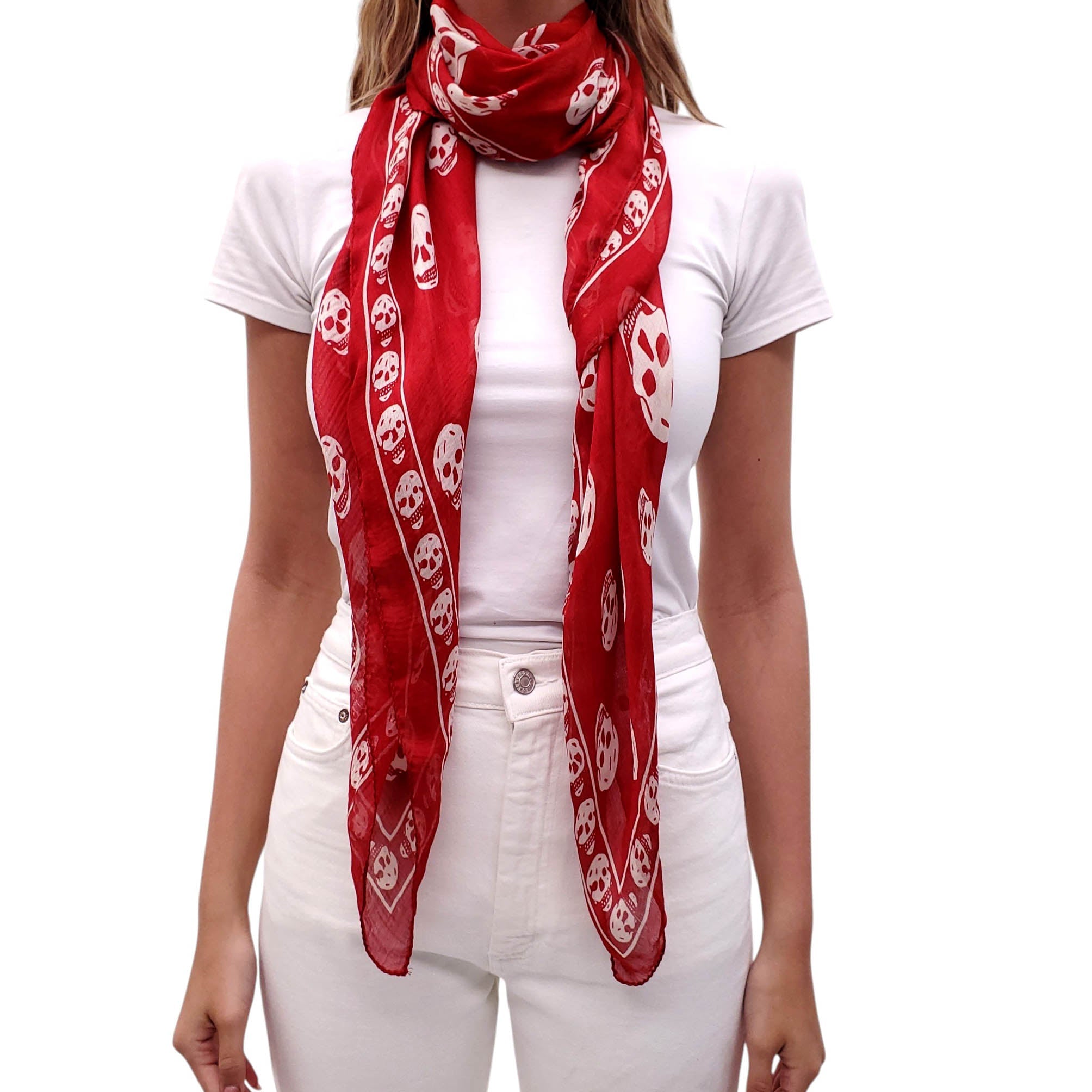 ALEXANDER MCQUEEN RED SKULL PATTERNED SCARF