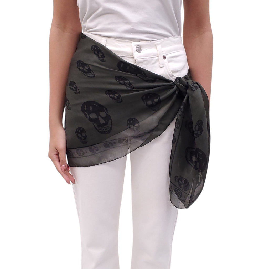 ALEXANDER MCQUEEN DARK GREEN SKULL PATTERNED SCARF