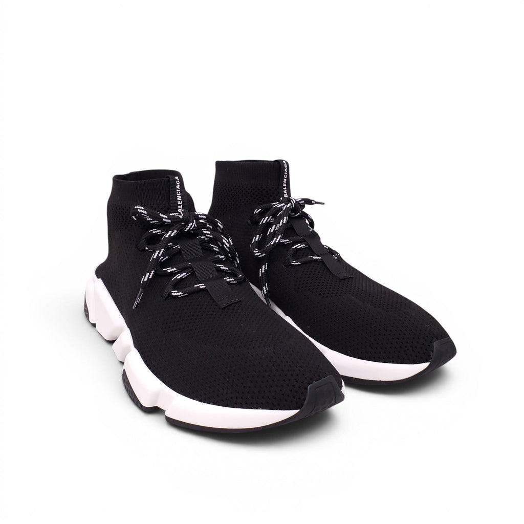 BALENCIAGA BLACK AND WHITE KNIT LACE-UP SNEAKERS - SIZE 42