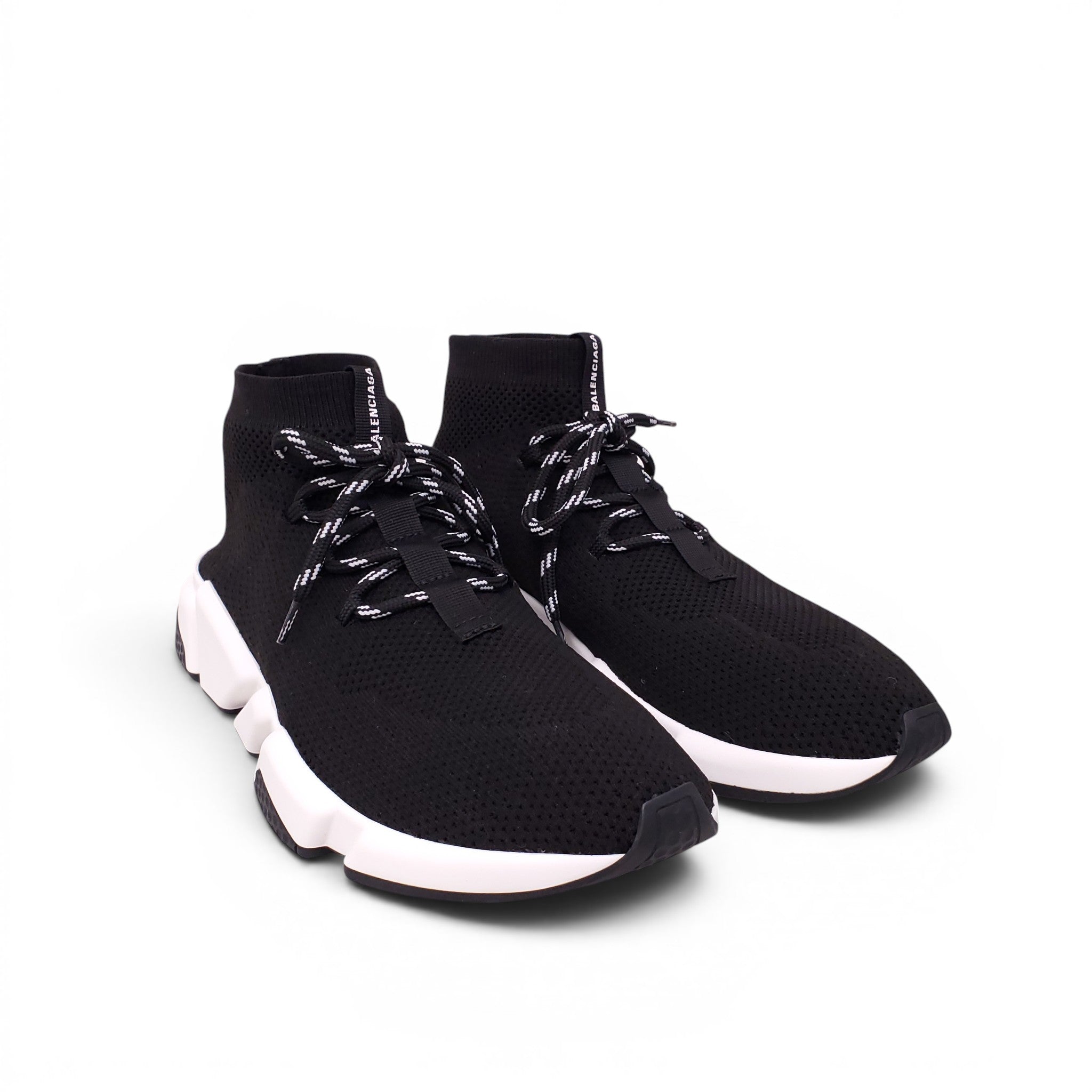 BALENCIAGA BLACK AND WHITE KNIT LACE-UP SNEAKERS - SIZE 42