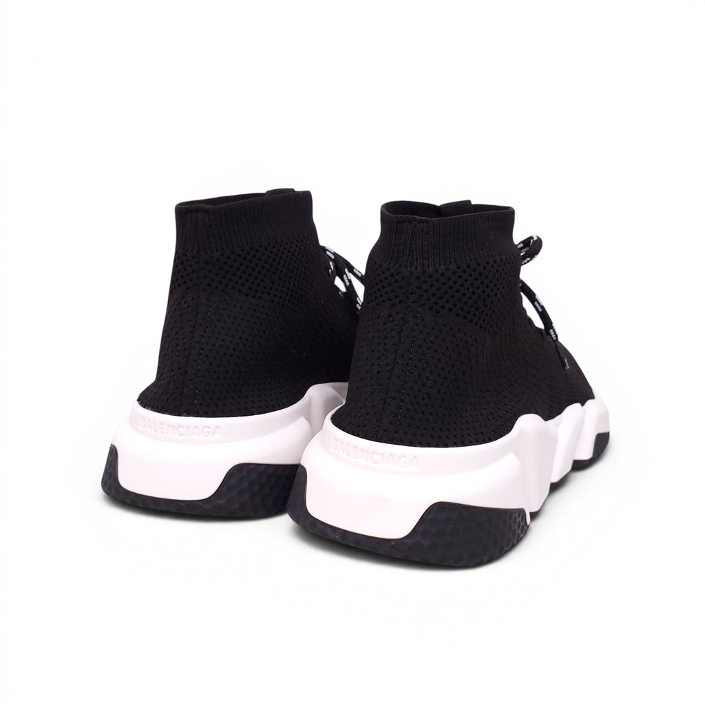 BALENCIAGA BLACK AND WHITE KNIT LACE-UP SNEAKERS - SIZE 42