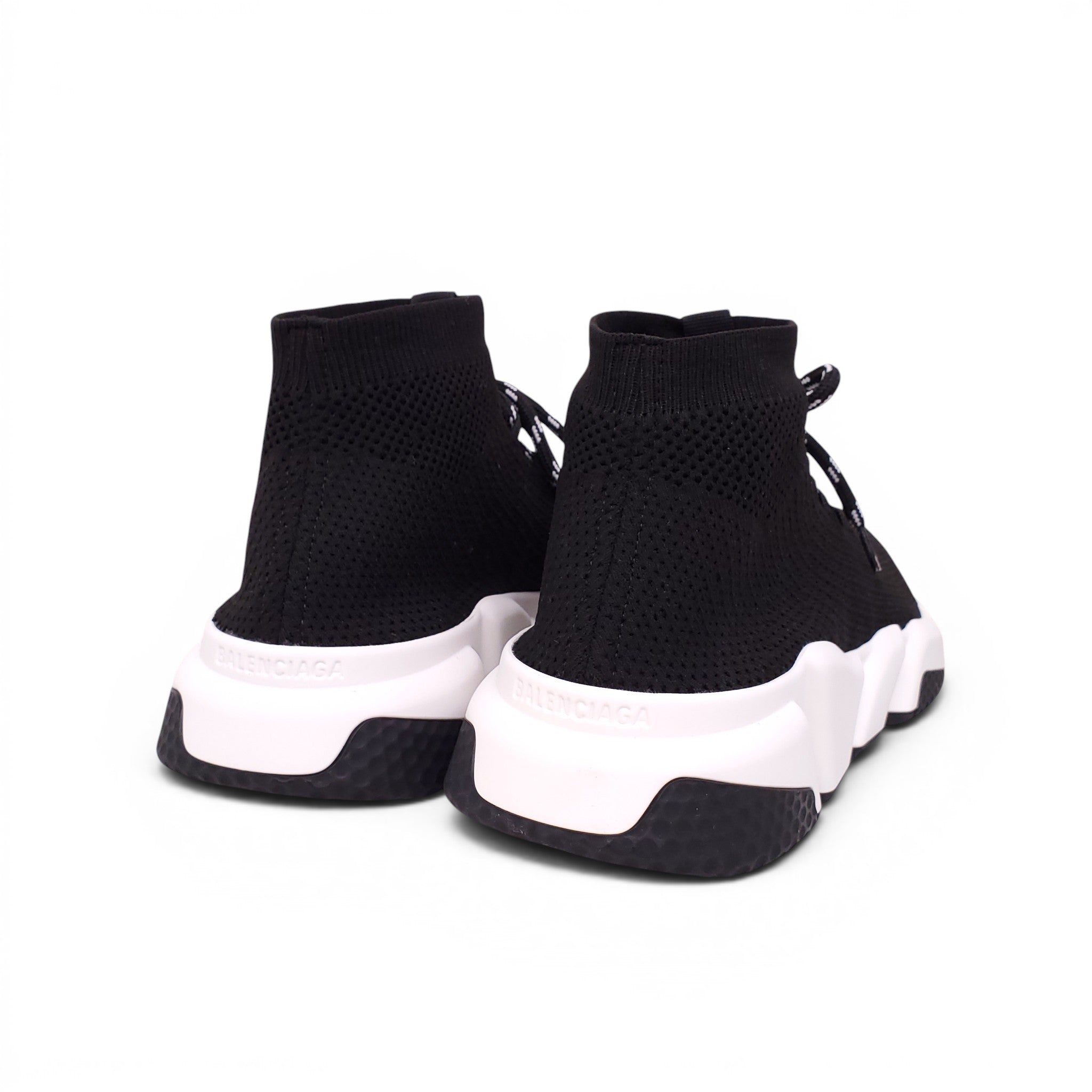 BALENCIAGA BLACK AND WHITE KNIT LACE-UP SNEAKERS - SIZE 42