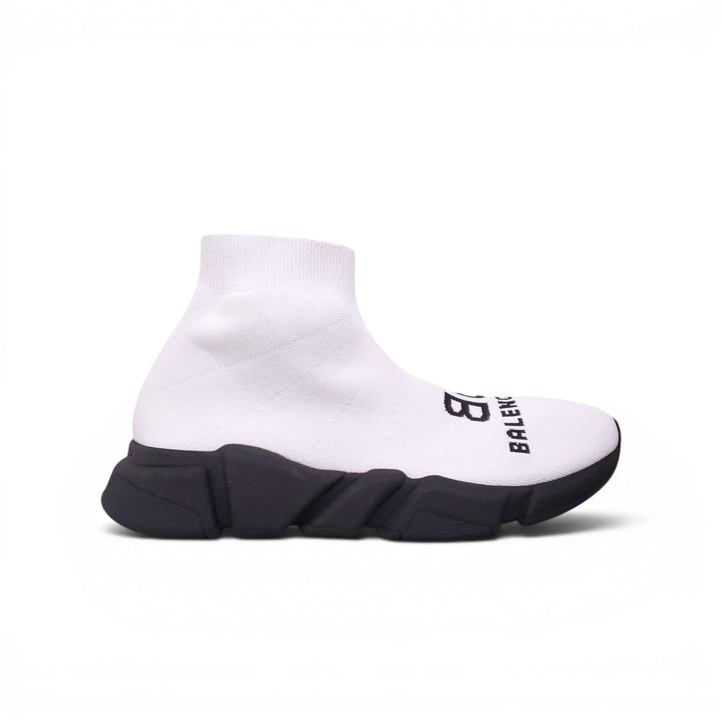BALENCIAGA WHITE AND BLACK LOGO KNIT SPEED LT SNEAKERS - SIZE 40