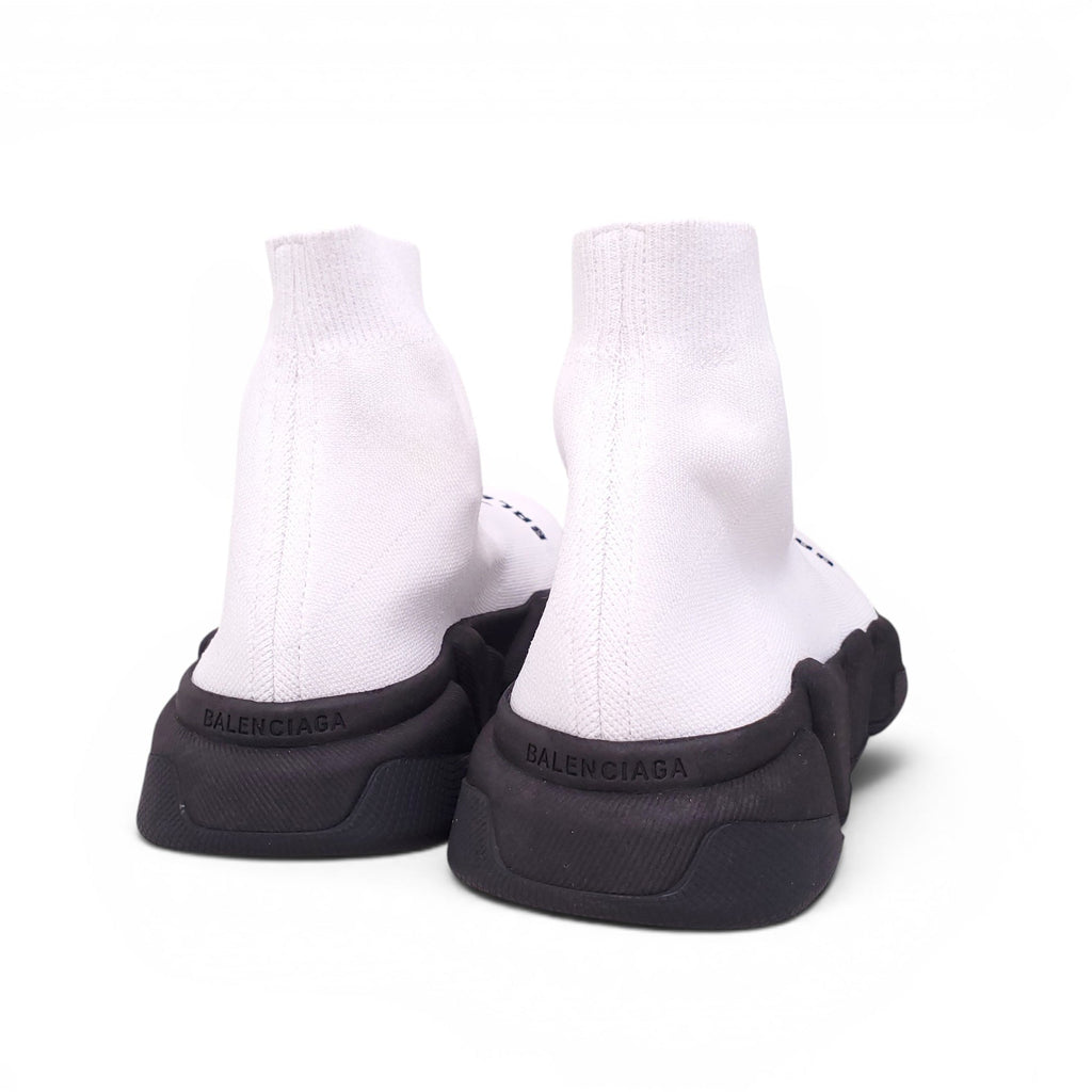 BALENCIAGA WHITE AND BLACK LOGO KNIT SPEED LT SNEAKERS - SIZE 40