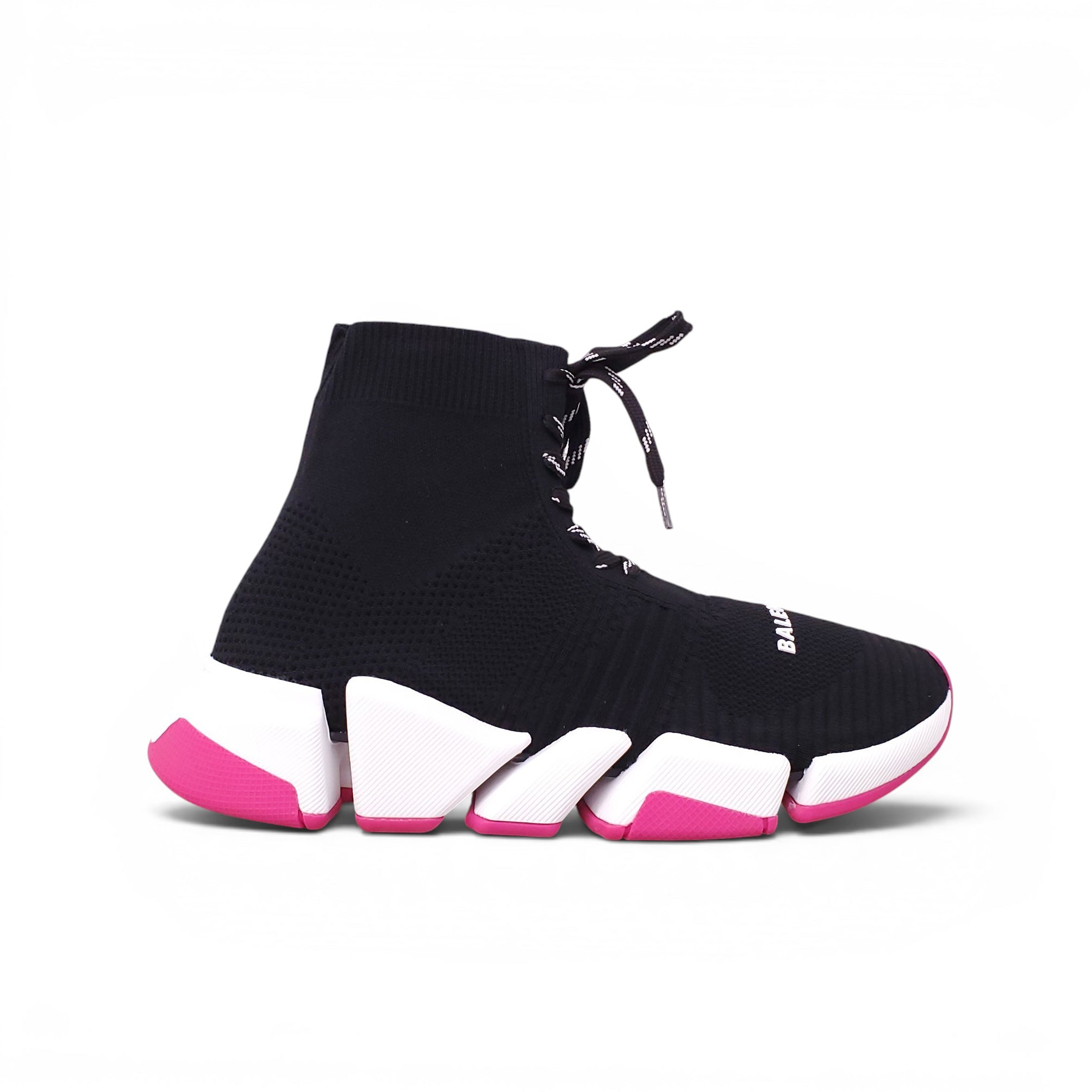 BALENCIAGA BLACK AND NEON ROSE SPEED 2.0 LACE-UP SNEAKERS - SIZE 39