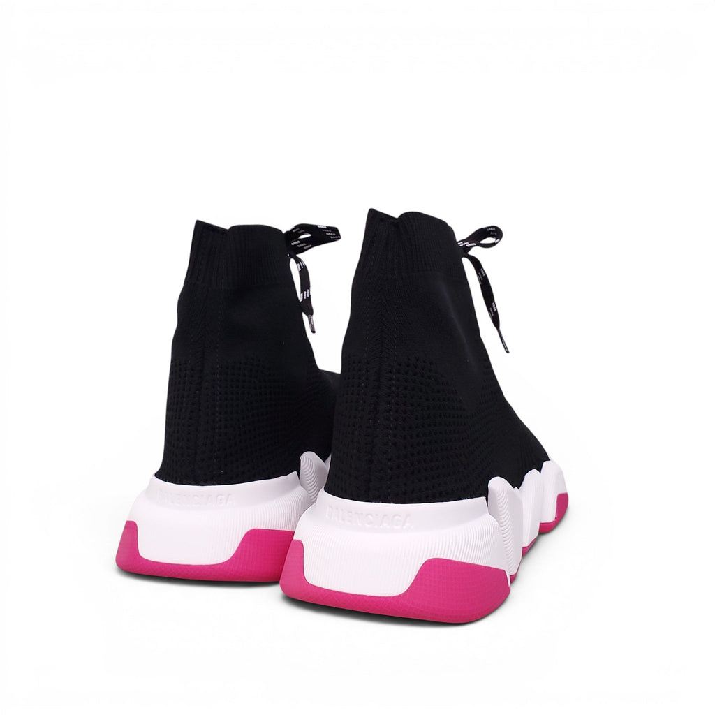 BALENCIAGA BLACK AND NEON ROSE SPEED 2.0 LACE-UP SNEAKERS - SIZE 39