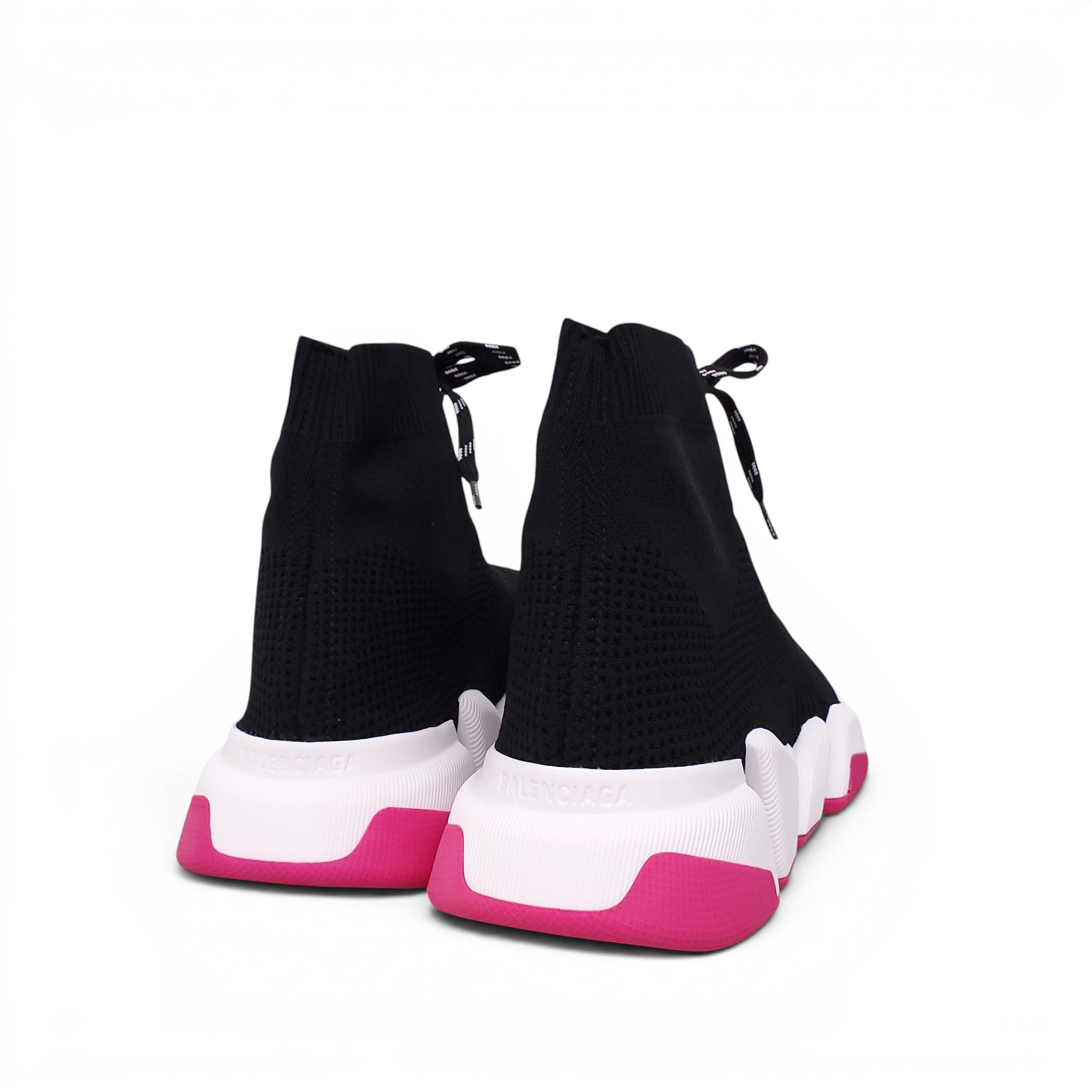 BALENCIAGA BLACK AND NEON ROSE SPEED 2.0 LACE-UP SNEAKERS - SIZE 39