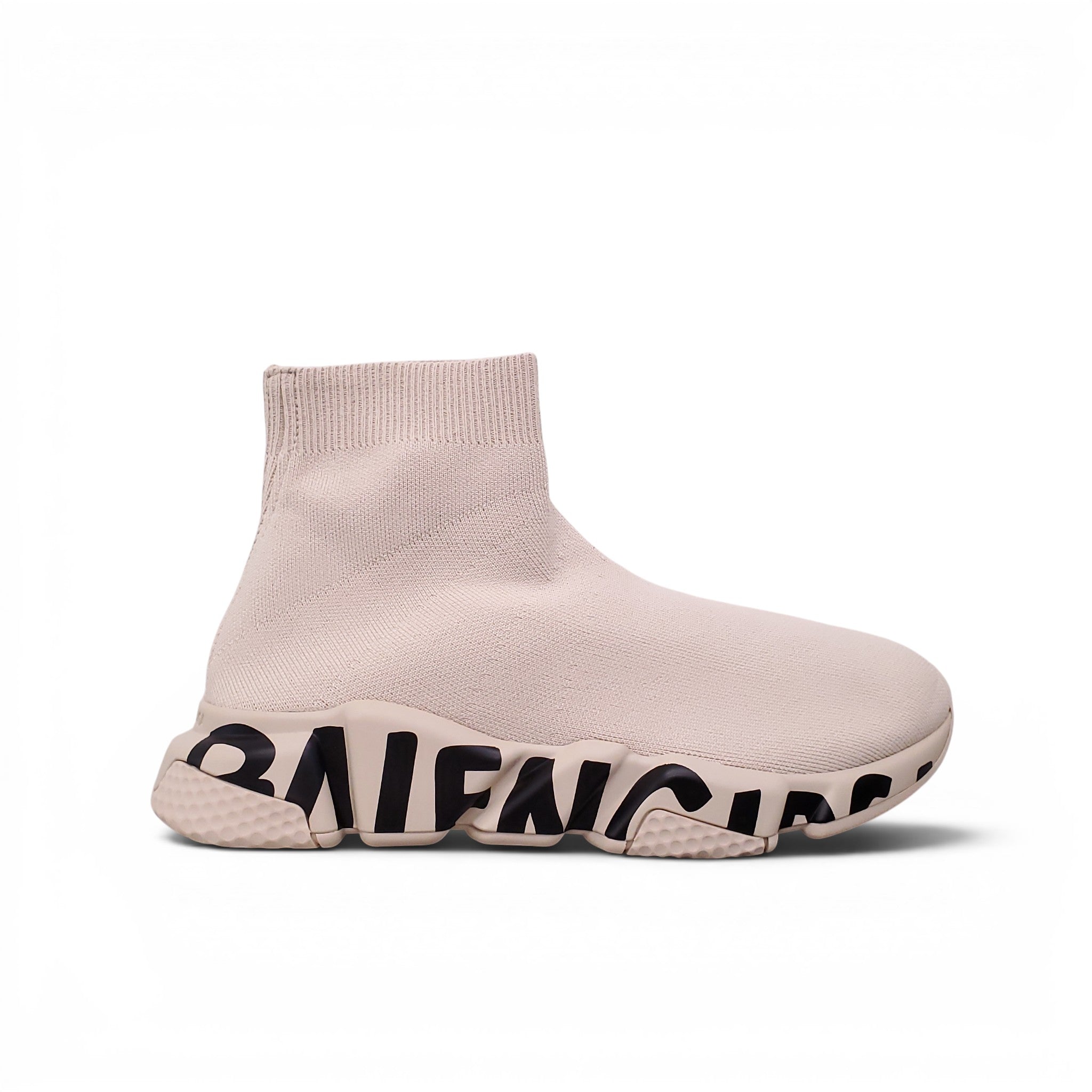 BALENCIAGA BEIGE AND BLACK KNIT SPEED LT GRAFFITI SNEAKERS - SIZE 40