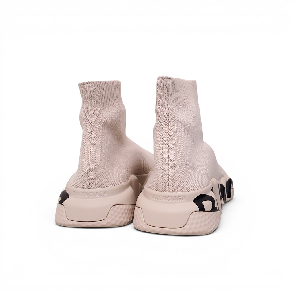 BALENCIAGA BEIGE AND BLACK KNIT SPEED LT GRAFFITI SNEAKERS - SIZE 40