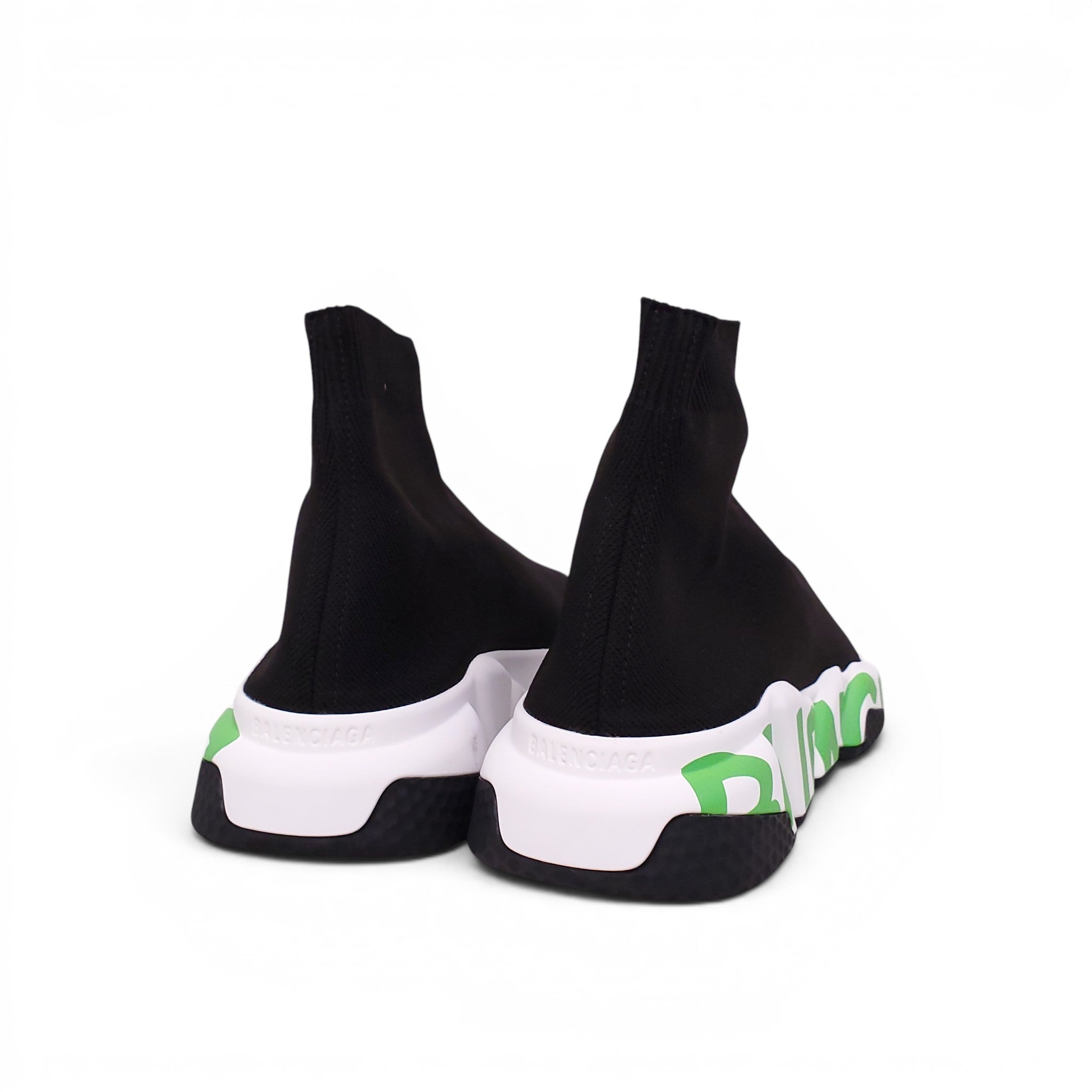 BALENCIAGA BLACK AND FLUORESCENT GREEN KNIT SPEED LT GRAFFITI SNEAKERS - SIZE 40