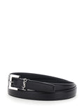 Saint Laurent Women Belt With Cassandre Plate On The Front And Square Buckle In Black Leather For Women