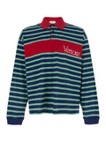 Versace Men Blue And Red Polo With Striped Motif And Logo Lettering On The Front In Cotton For Men