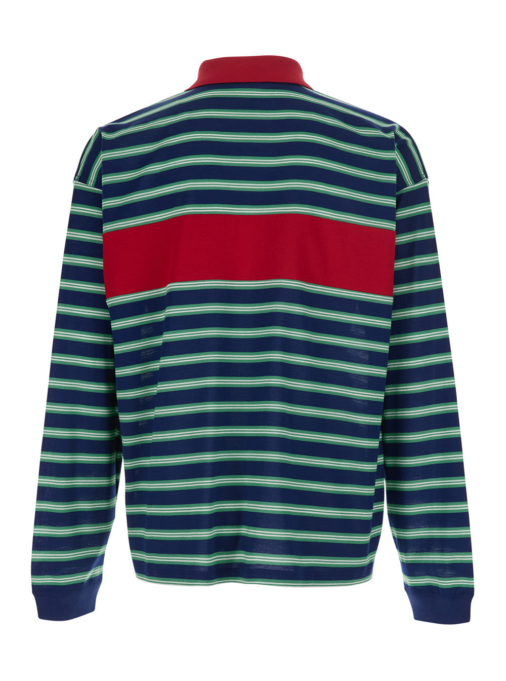 Versace Men Blue And Red Polo With Striped Motif And Logo Lettering On The Front In Cotton For Men