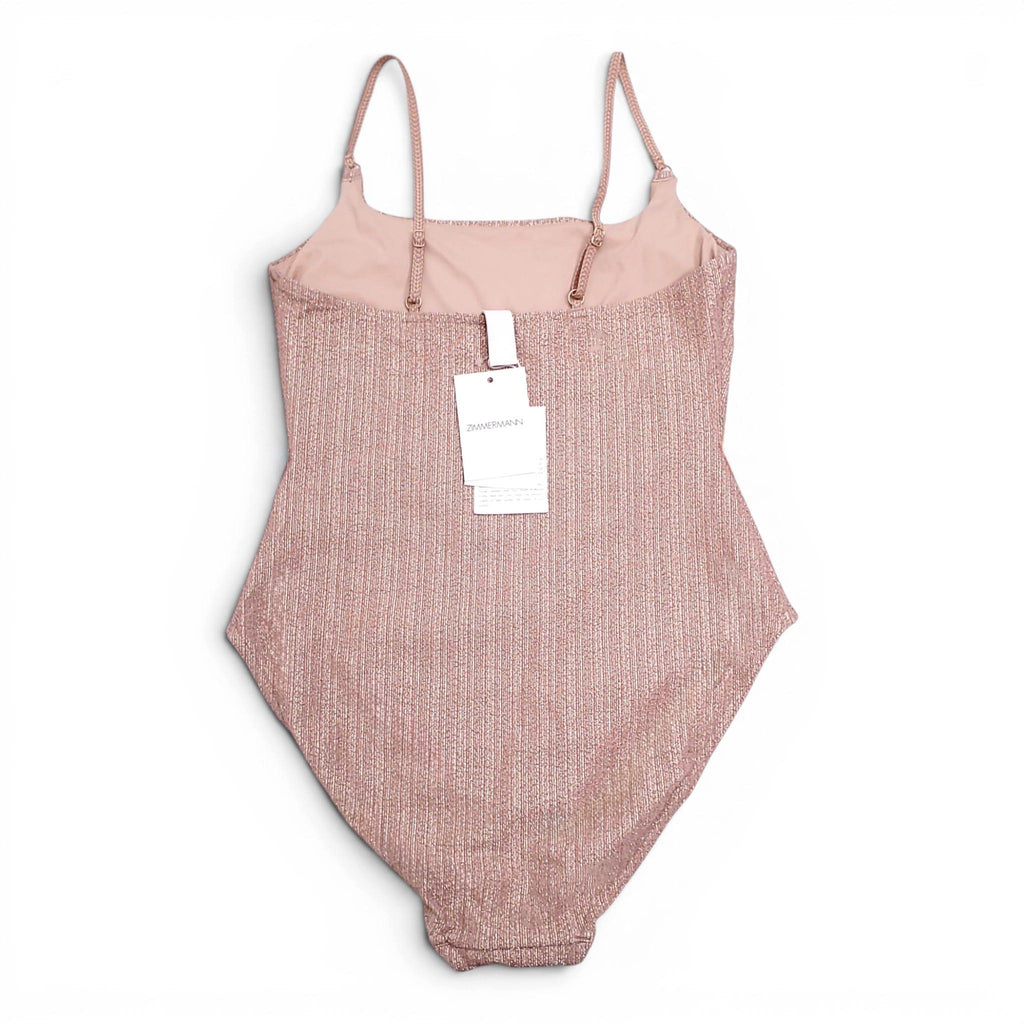 ZIMMERMANN TAUPE METALLIC 'SEPARATES TEXTURE SCOOP' ONE-PIECE SWIMSUIT - SIZE 2 (US 8)