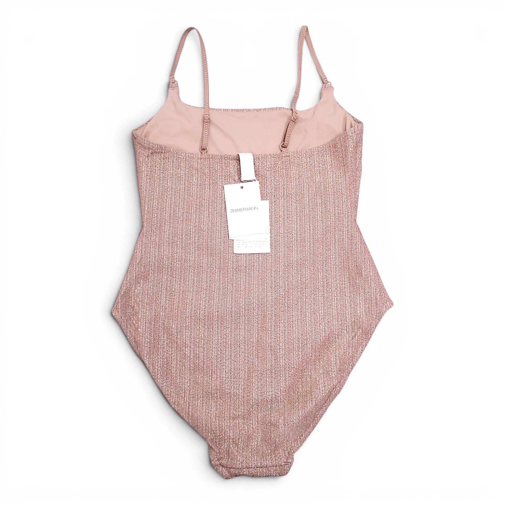 ZIMMERMANN TAUPE METALLIC 'SEPARATES TEXTURE SCOOP' ONE-PIECE SWIMSUIT - SIZE 2 (US 8)