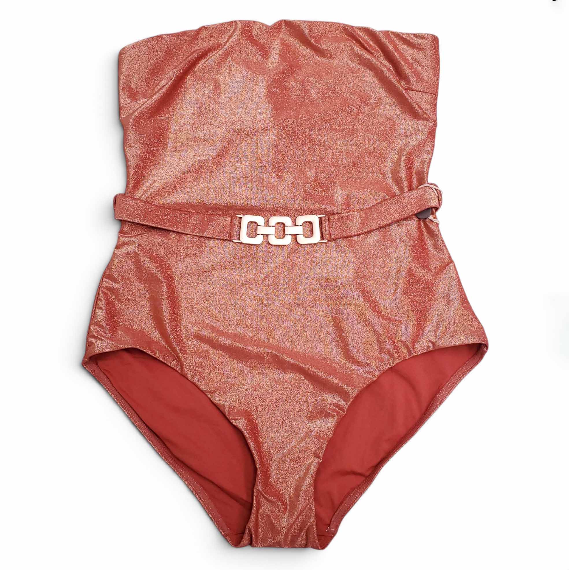 ZIMMERMANN COPPER SHIMMER 'DEVI LUREX' ONE-PIECE SWIMSUIT - SIZE 2 (US 8)