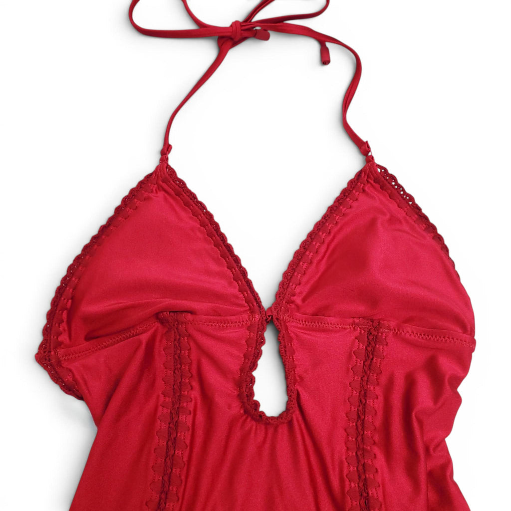 ZIMMERMANN RED 'LYRE KEYHOLE CROCHET' ONE-PIECE SWIMSUIT - SIZE 1 (US 6)