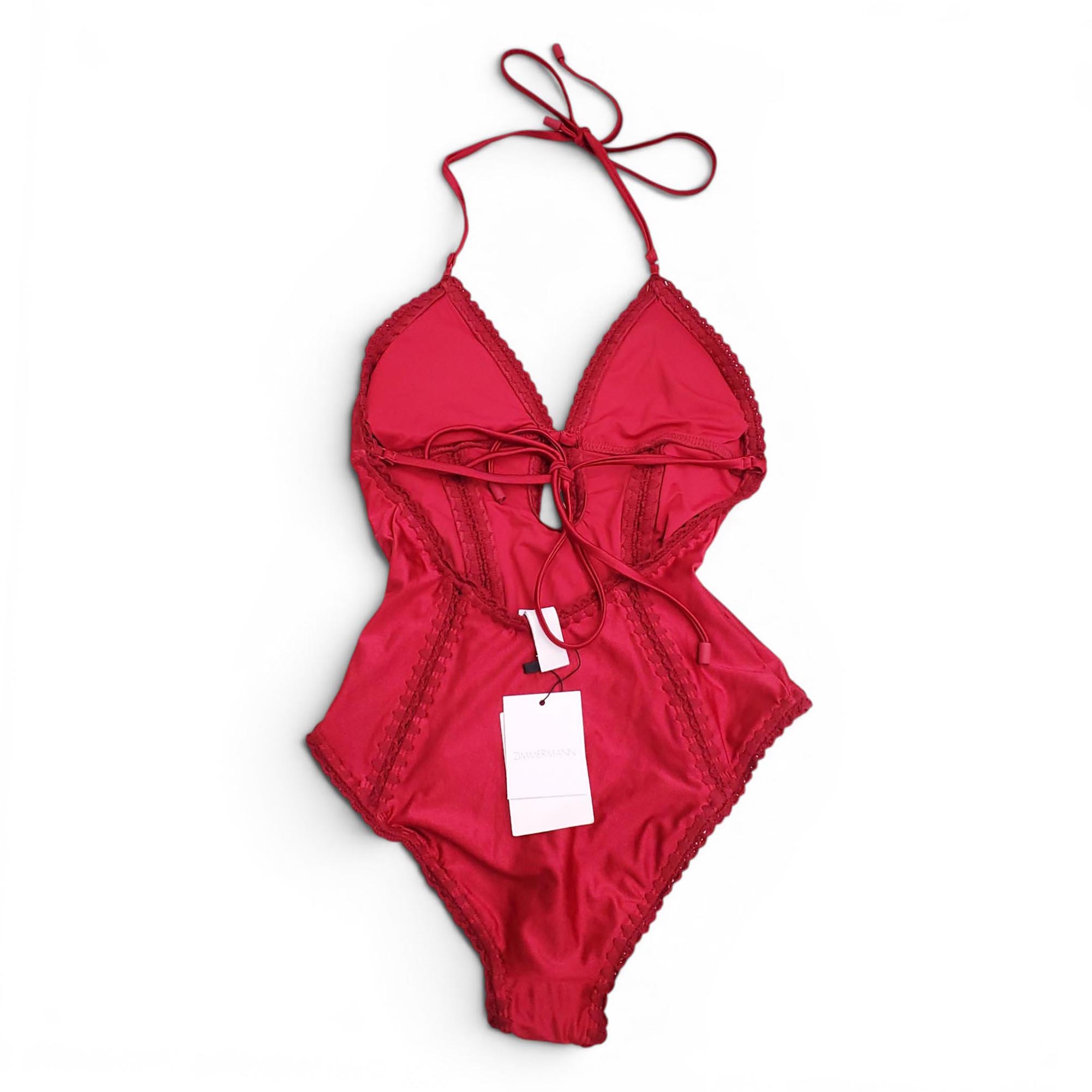 ZIMMERMANN RED 'LYRE KEYHOLE CROCHET' ONE-PIECE SWIMSUIT - SIZE 1 (US 6)