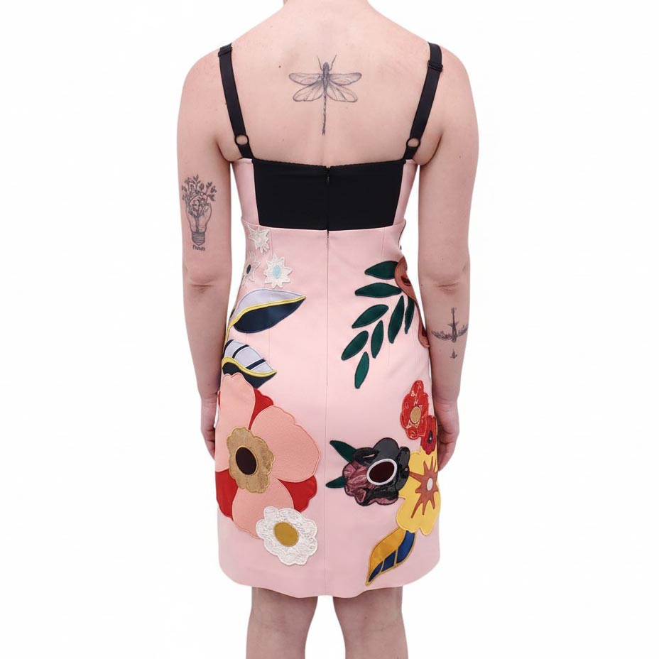 DOLCE & GABBANA BLUSH PINK FLORAL APPLIQUÉ BUSTIER DRESS - SIZE 38