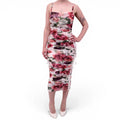 DOLCE & GABBANA WHITE RUCHED MESH MIDI DRESS WITH FLORAL DETAIL - SIZE 44