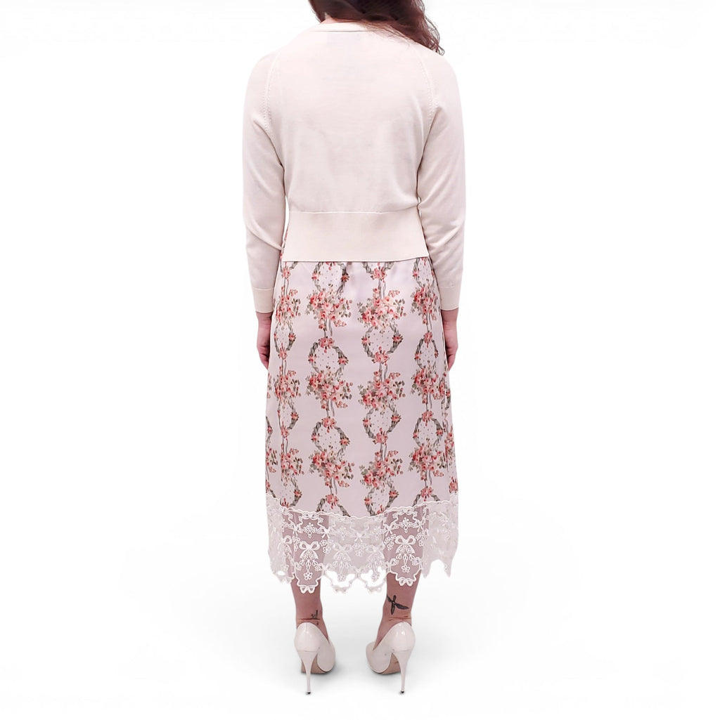 SIMONE ROCHA CREAM FLORAL SLIP DRESS WITH MATCHING CARDIGAN - SIZE XS